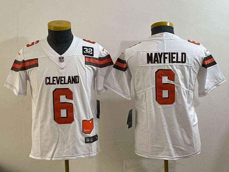 Youth 2025 Nike Cleveland Browns #6 Mayfiels white Retro Limited NFL Jersey style 02->youth nfl jersey->Youth Jersey